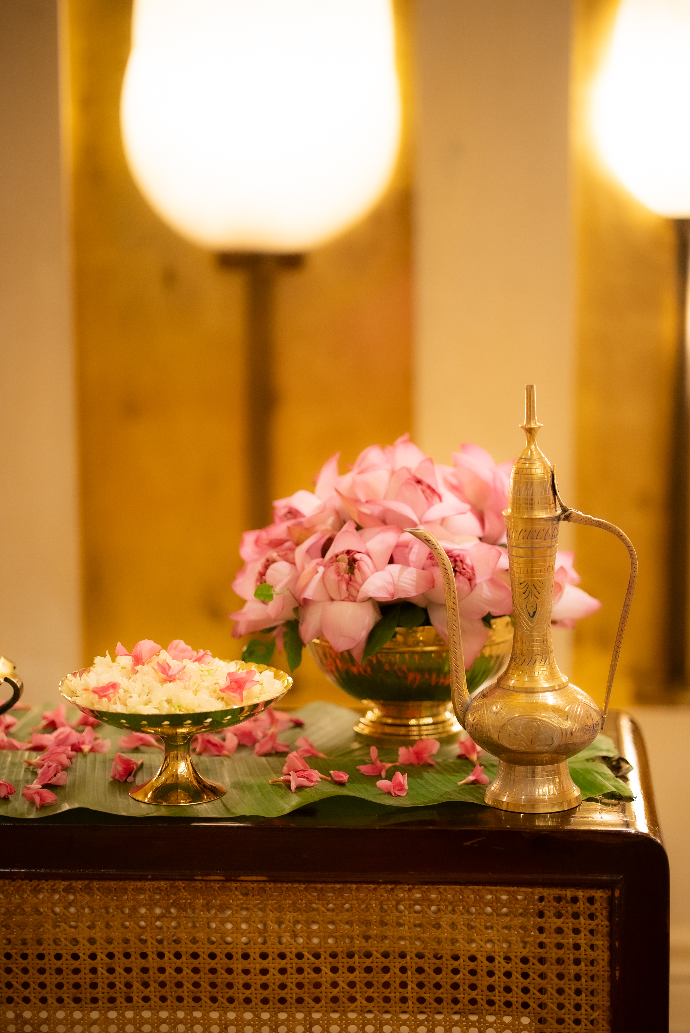 gold, white, and pink decor